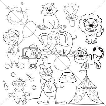 Coloring book with circus elements