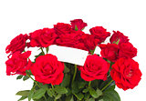 bouquet of scarlet roses with tag