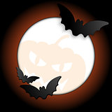 Vector - Halloween Bat Circle Frame Pumpkin Background Vector