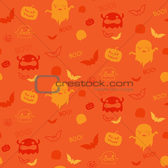 Vector - Halloween Ghost Bat Pumpkin Seamless Pattern Background