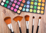 Makeup brushes and eye shadows