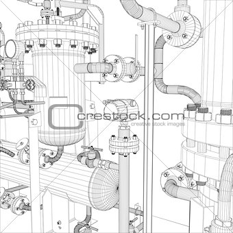 Industrial equipment. Wire-frame vector