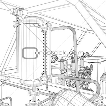 Industrial equipment. Wire-frame vector