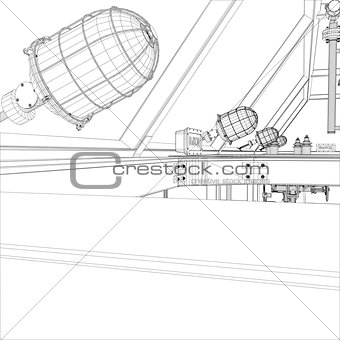 Industrial equipment. Wire-frame vector