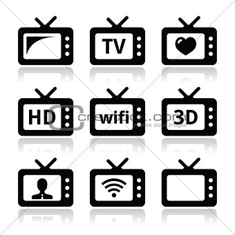TV set, 3d, HD vector icons