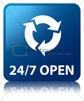 24/7 Open glossy blue reflected square button