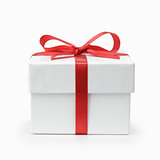 white textured gift box with ribbon bow