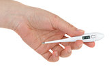 Hand holding digital medical thermometer