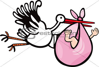 stork with baby cartoon illustration