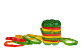 Red, yellow and green bell pepper slices