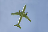 Bottom view of airplane taking off