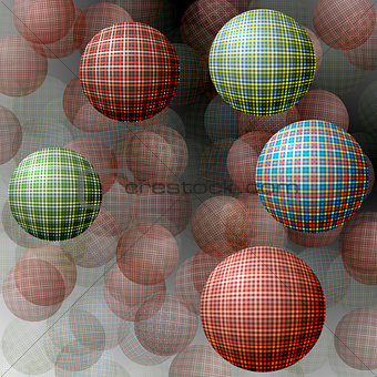 Balls with a texture on the background of transparent balls