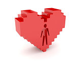 3D heart. Male figure cutout inside.