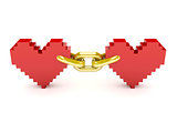 Two hearts linked by golden chain.