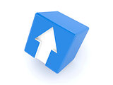 3D blue cube with an arrow pointing up.