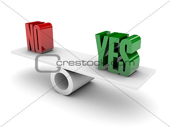 No and Yes opposition. Concept 3D illustration.