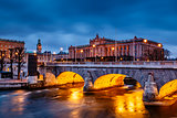 Riksdag Building and Norrbro Bridge in the Evening, Stockholm, S