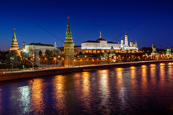 Moscow Kremlin Embankment and Vodovzvodnaya Tower in the Night, 