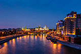 View on Moscow River Embankment and Moscow Kremlin in the Night,