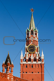 Spasskaya Tower of Kremlin on the Red Square in Moscow, Russia