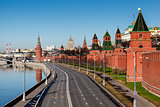 View on Moscow Kremlin Wall and Moscow River Embankment, Russia