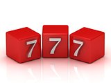 777 number on the red cubes isolated