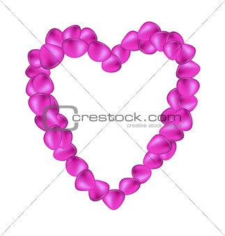 Purple rose petals in shape of heart