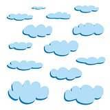 Blue cartoon clouds isolated on white background vector set