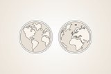 Hand draw vintage illustration of both world globe isolated on beige background
