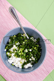 Cottage cheese and fresh herbs for diet food