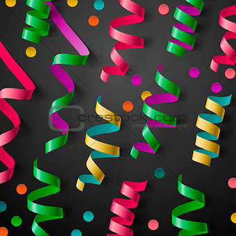 Party template with streamers and confetti, vector Eps10 image.