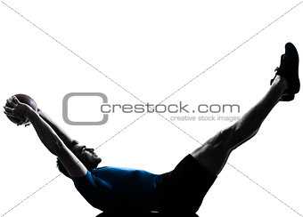man exercising workout holding fitness ball posture