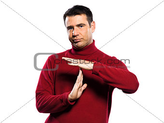 caucasian man time out gesture