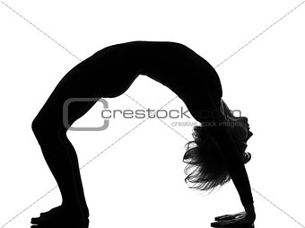 woman sarvangasana setu bandha bridge pose yoga