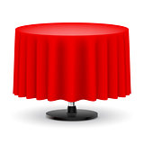 Round table with red cloth.