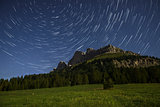 Catinaccio and star trails at the moonlight, Karerpass - Dolomit