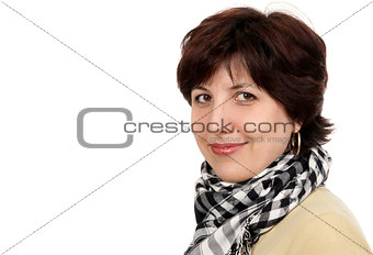 portrait of a woman forty years in a checkered scarf