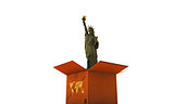 cardboard box with liberty statue