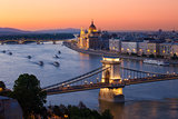 Budapest cityscape sunset with Chain Bridge and Parliament Build