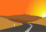 vector image of sunset over the mountains road