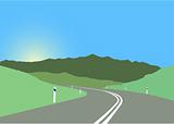 vector image of sunrise over the mountains road