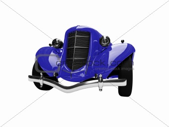 solated vintage blue car front view