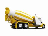 Concrete mixer isolated back view with clipping path