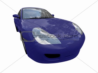 isolated blue super car front view 02