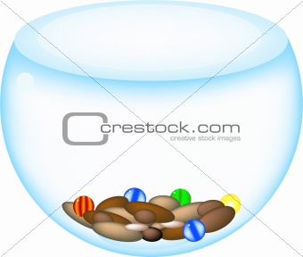 Vector glass bowl with pebbles and marbles