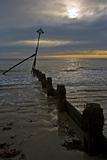 Breakwater construction in seascape at Selsey, Sussex, England