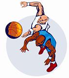 Basketball players rebounding for the ball