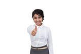 Attractive Asian businesswoman showing a thumbs up
