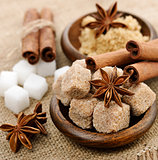 Brown And White Cane Sugar,Cinnamon And Anise Star
