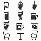 Coffee drinks icons in coffee shop on white background